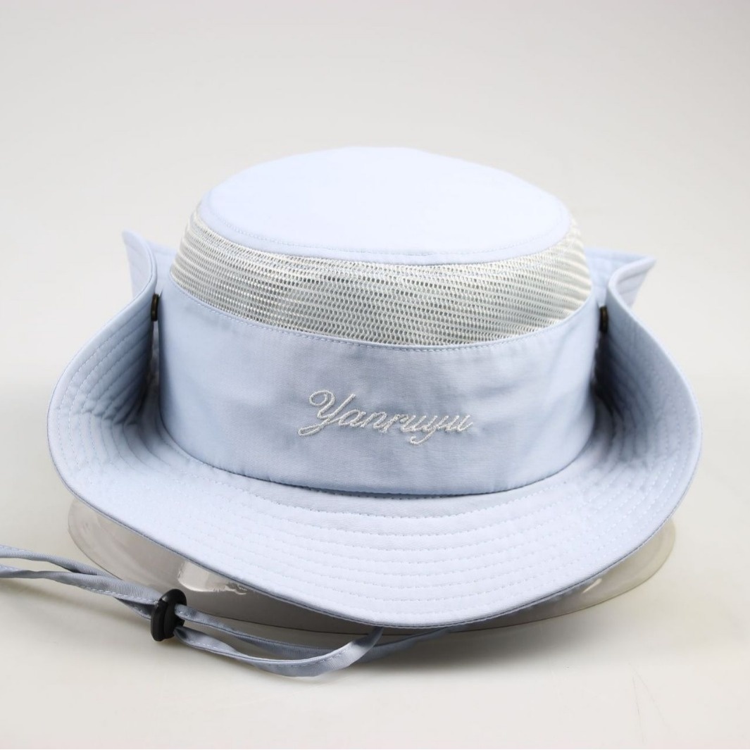 Cotton with mesh outdoor bucket hat fisher hat with drawstring and embroidery logo