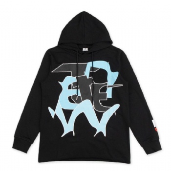 French Terry Fashion Black Free Cut Bottom Hem Cotton Hoodie