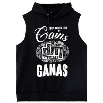 Custom Screen Print Cotton Fabric Fashion Sleeveless Hoodie