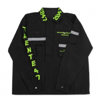 Customized embroidery logo Black abrasion - resistant windbreaker with Reflective strips
