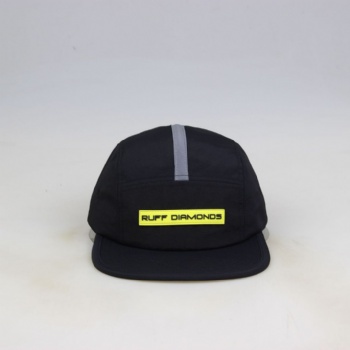 Dry Fit 5 panel hat camp hat with 3M reflective tape and PVC patch